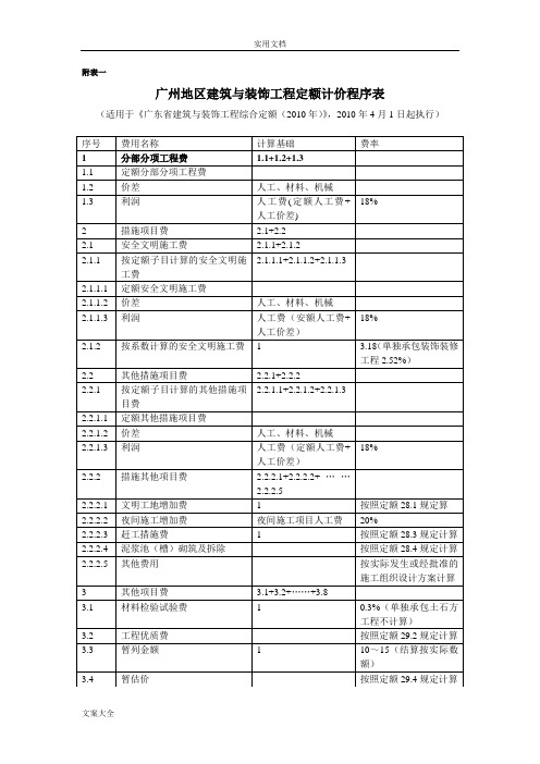 广东省广东全部定额收费实用标准(2010版)