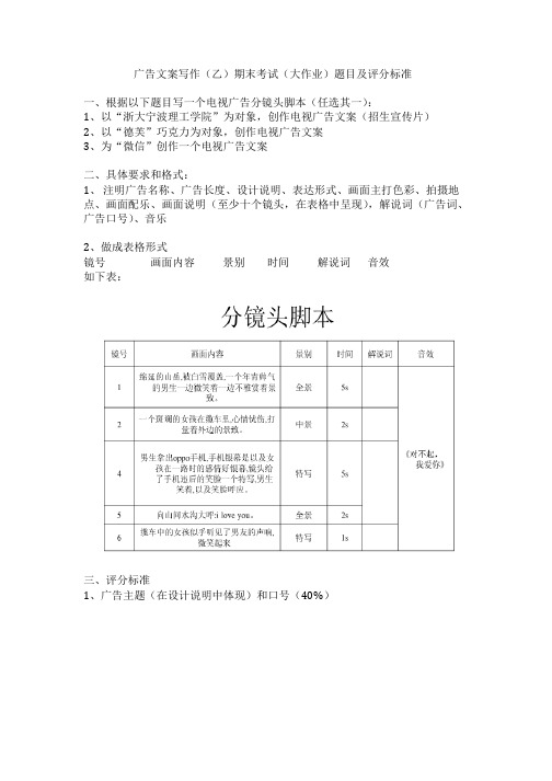 广告文案写作(乙)期末考试(大作业)题目