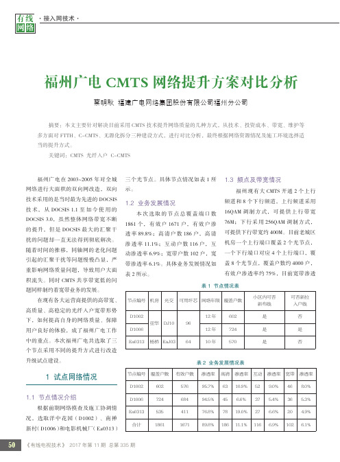 福州广电CMTS网络提升方案对比分析