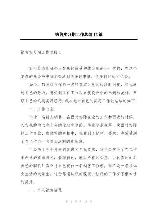 销售实习期工作总结12篇