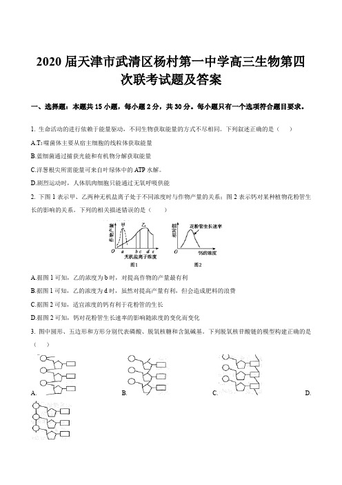 2020届天津市武清区杨村第一中学高三生物第四次联考试题及答案