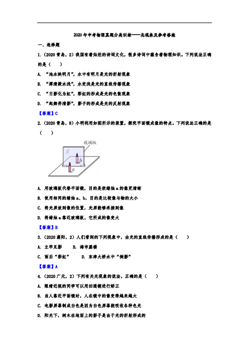 光现象中考物理真题强化练习题及答案