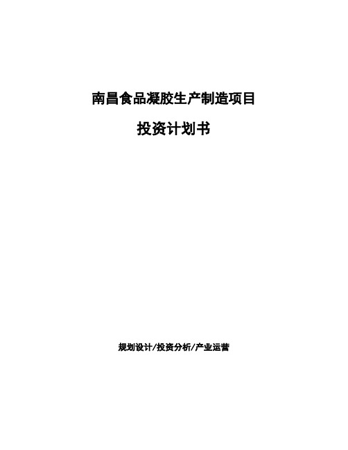 南昌食品凝胶生产制造项目投资计划书