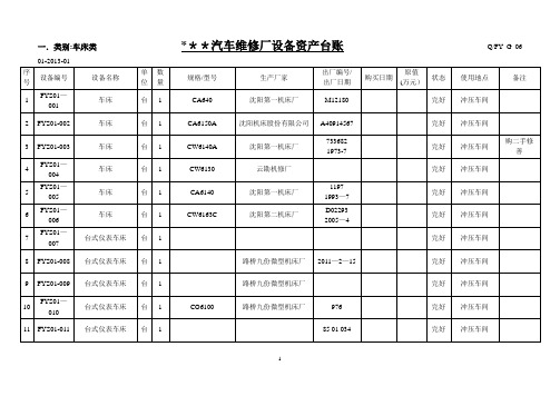 设备台账登记表表