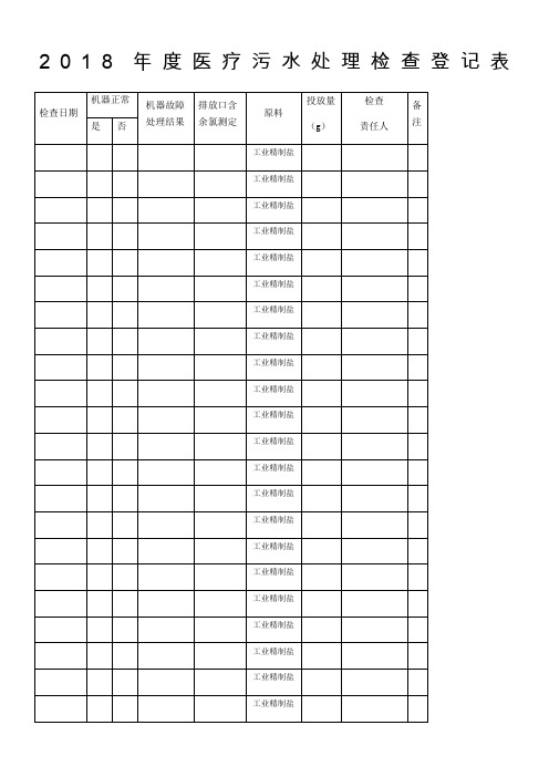 2018年度医疗污水处理检查登记表