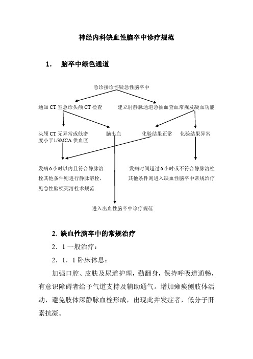 神经内科缺血性脑卒中诊疗规范