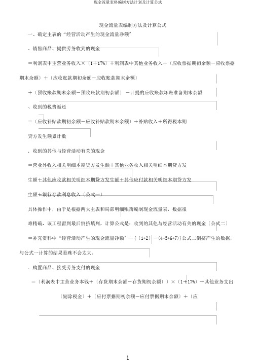 现金流量表格编制方法计划及计算公式