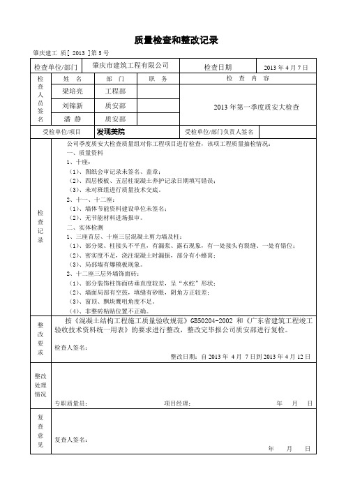 质量检查和整改记录(样板)