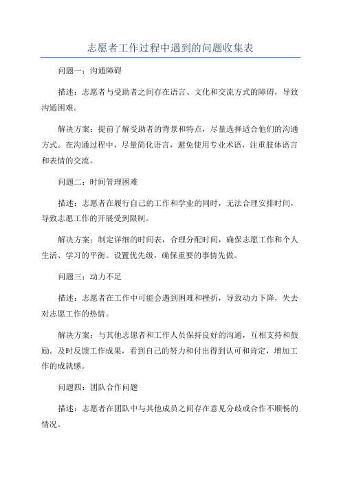 志愿者工作过程中遇到的问题收集表