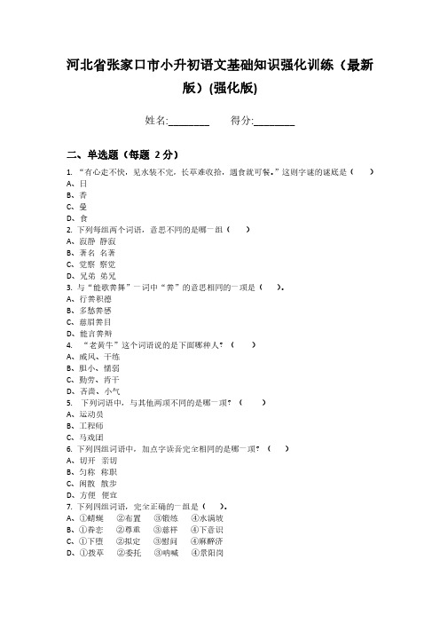 河北省张家口市小升初语文基础知识强化训练(最新版)(强化版)