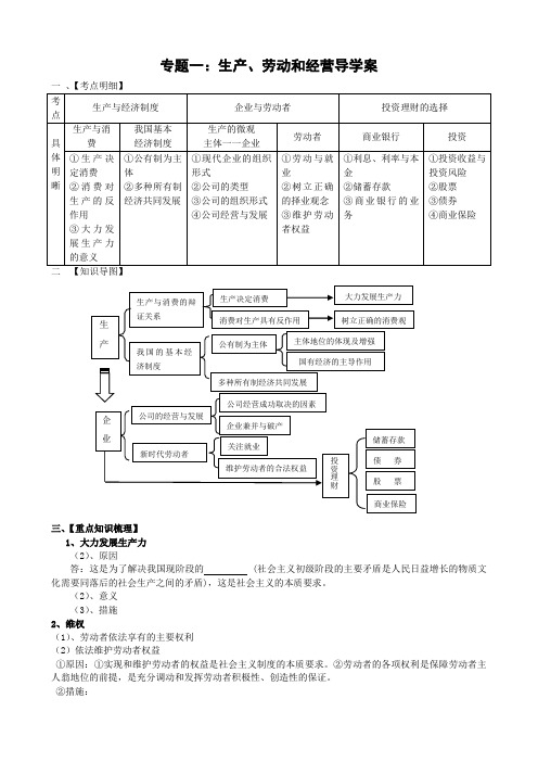 二轮复习之专题二生产劳动和经营导学案