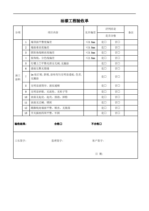 油漆工程验收单