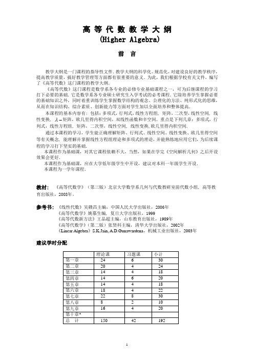 高等代数教学大纲(12学分)