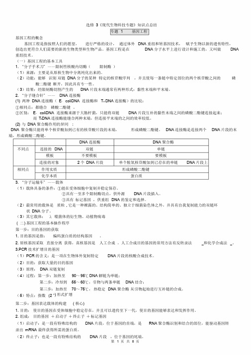 人教版高中生物选修3知识点总结(详细)