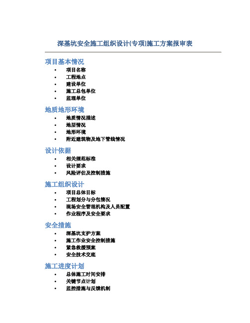 深基坑安全施工组织设计(专项)施工方案报审表