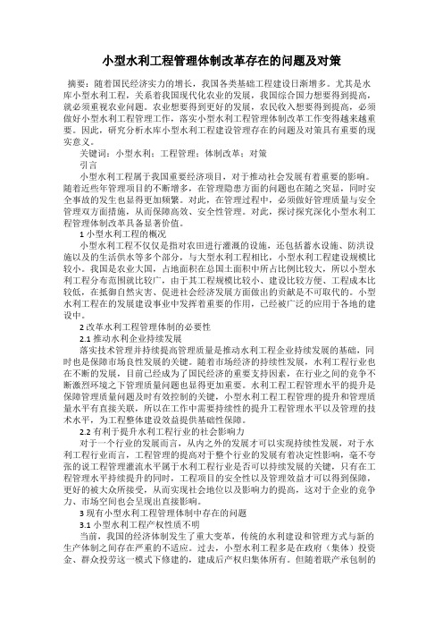 小型水利工程管理体制改革存在的问题及对策