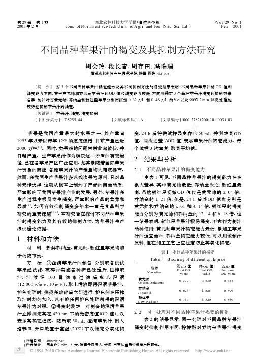 不同品种苹果汁的褐变及其抑制方法研究