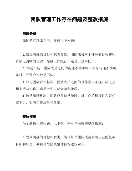 团队管理工作存在问题及整改措施