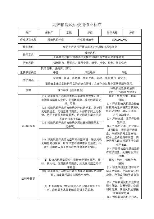 高炉轴流风机使用作业标准