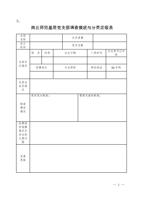 基层党支部调查摸底与分类定级表