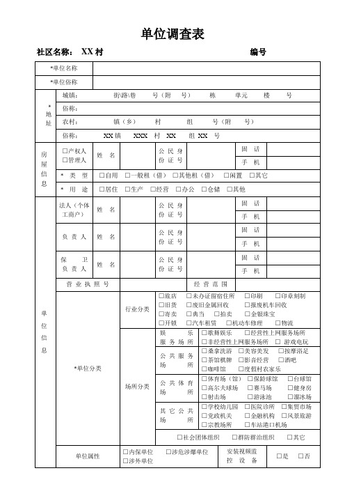 “一标三实”单位调查表(样表)