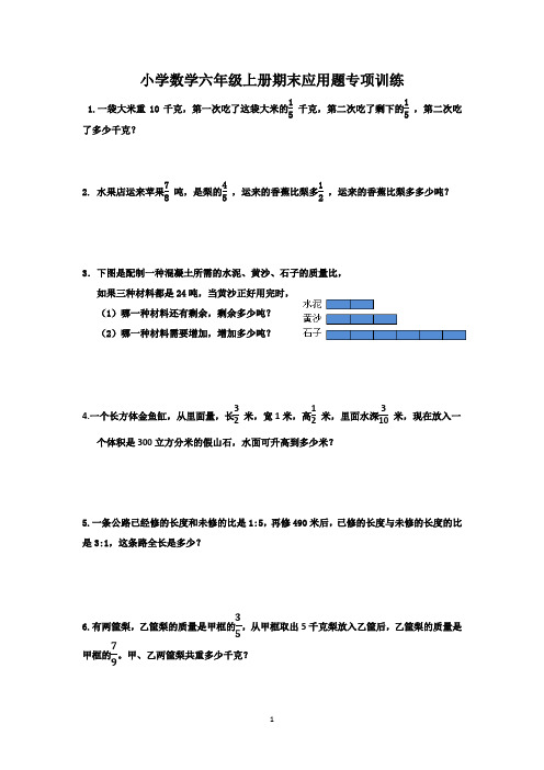 小学数学六年级上册期末应用题专项训练