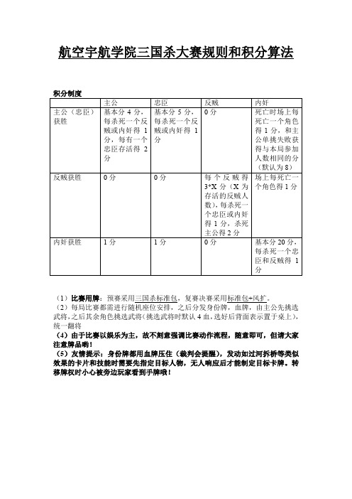 三国杀大赛规则和积分算法