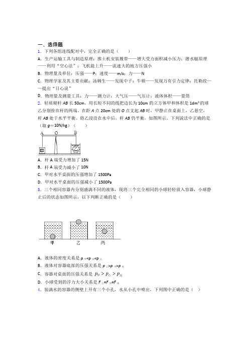 人教版第九章 压强单元 易错题难题专项训练检测试题