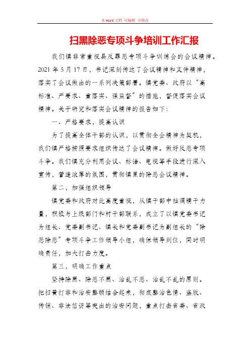 扫黑除恶专项斗争培训工作汇报