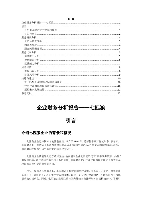 企业财务分析报告——七匹狼