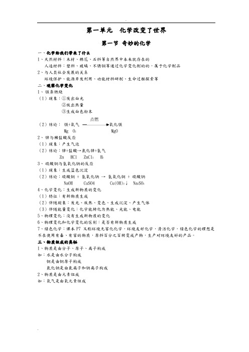 初三化学全册知识点(鲁教版)