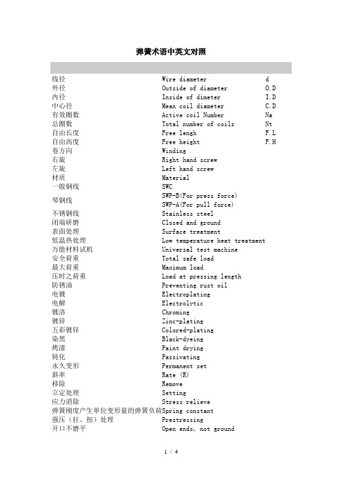 弹簧术语中英文对照