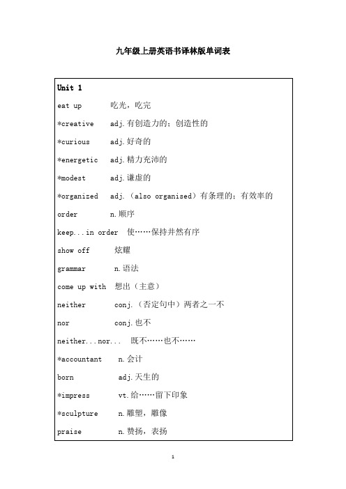 九年级上册英语书译林版单词表