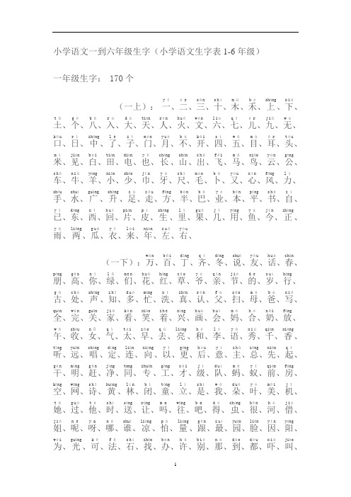 小学语文一到六年级生字表