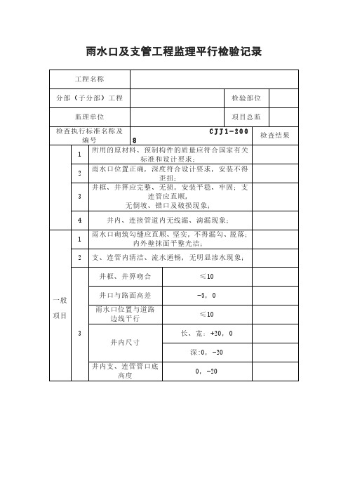 雨水口及支管工程监理平行检验记录表模板