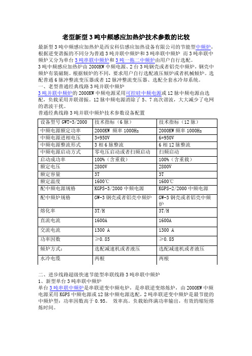 老型新型3吨中频感应加热炉技术参数的比较