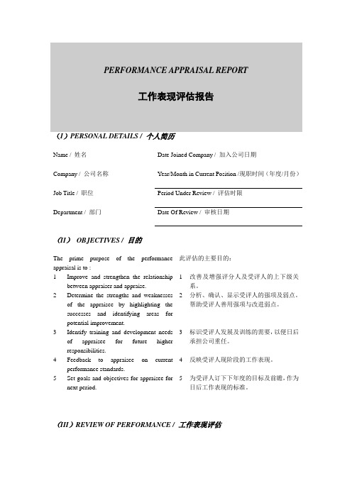 PERFORMANCE APPRAISAL REPORT