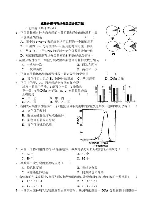 (完整版)减数分裂与有丝分裂综合练习题