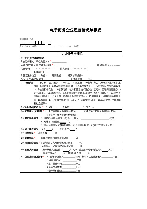 电子商务企业经营情况年报表