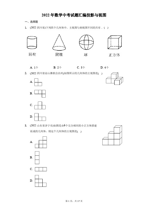 2022年数学中考试题汇编投影与视图-自定义类型