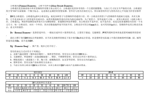 DN、De等管径标注说明及区别(桌面备忘表)