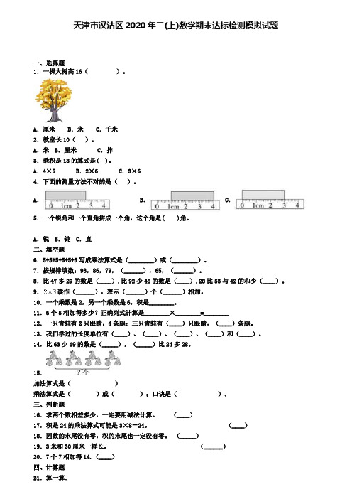 天津市汉沽区2020年二(上)数学期末达标检测模拟试题