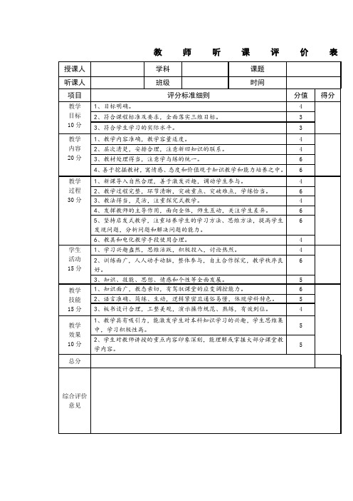 教师听课评价表