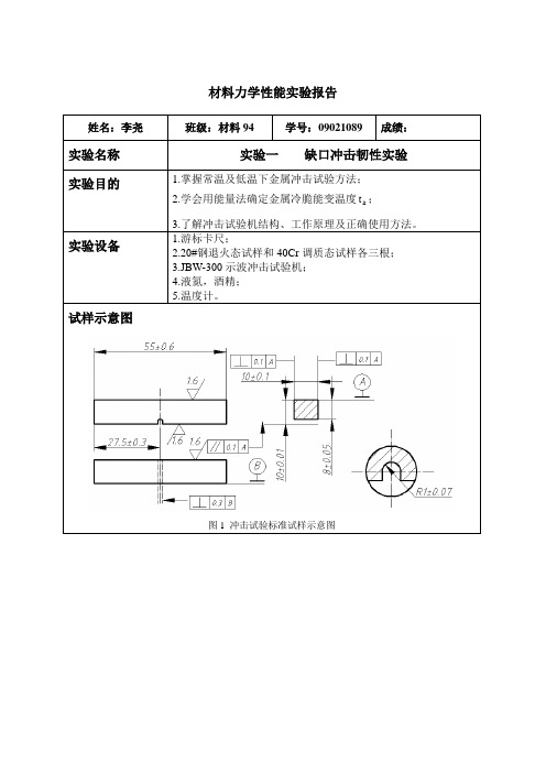 西安交通大学材料力学性能试验报告——冲击韧性(excel画的图)