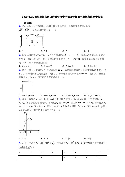 2020-2021深圳北师大南山附属学校中学部九年级数学上期末试题带答案