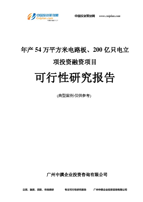 年产54万平方米电路板、200亿只电融资投资立项项目可行性研究报告(非常详细)