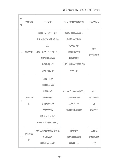 朝阳区个学区公立中小学划分对应详表