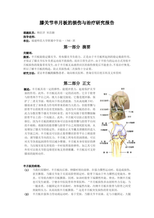 半月板的损伤与治疗研究报告