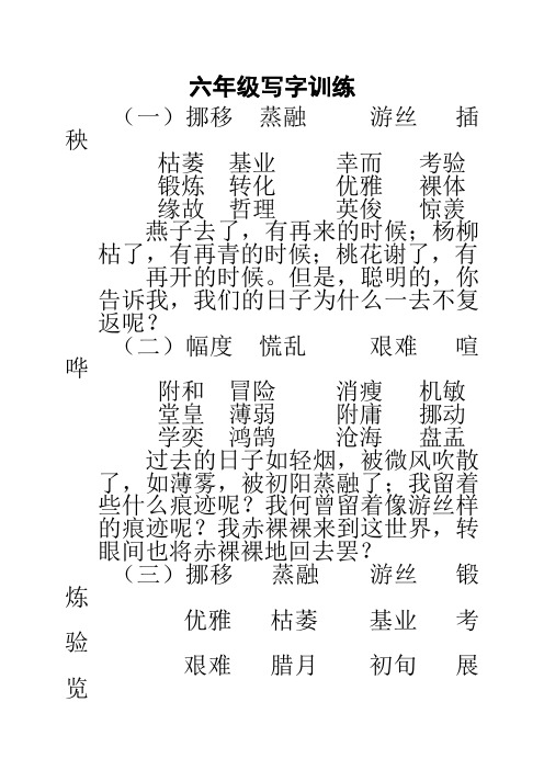 六年级写字训练