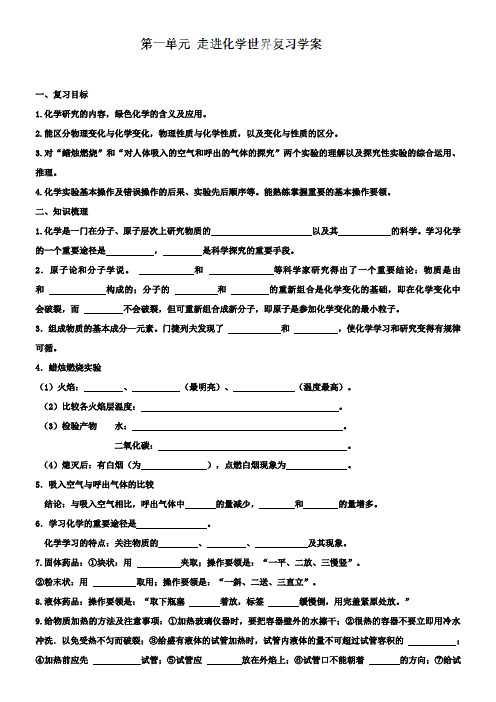 九年级化学上册《第一单元走进化学世界》复习学案